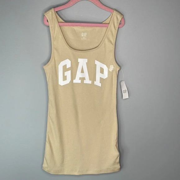 GAP NWT Ribbed Logo Boyfriend Tank Khaki Sand Top Size XS - Picture 8 of 8